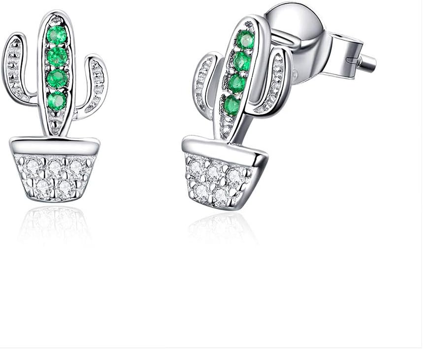 Earrings 925 Sterling Silver Dangler for Women Girls Classic Crystal Ear Hoop (Cactus)