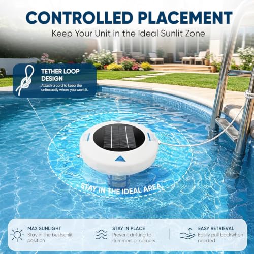 Upgraded Solar Pool Ionizer for Above Ground & Inground Pools Up to 45,000 Gallons – Easy Pool Maintenance with Oversized Solar Panel & Thick Copper Anode