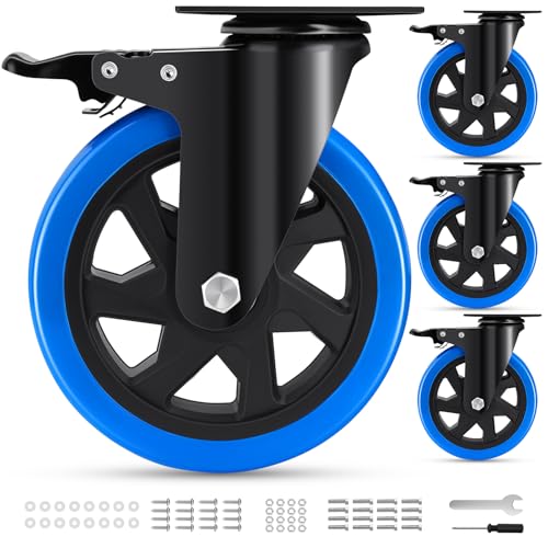 Humagineer 150mm Heavy Duty Furniture Casters with Double Brake, Heavy Duty Swivel Casters for Heavy Loads, 1200kg Load, Silent and Durable Polyurethane Castors, Set of 4