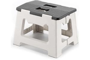 ZLMHYYM 9'' Folding Step Stools for Kids and Adults, Hold Up to 300 lbs, Portable Foldable Step Stool for Toddlers, Plastic Small Collapsible Stepping Stools with Handle for Kitchen Bathroom (Gray)