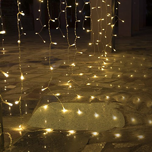 LEORX Curtain Lights 300 LEDs 9.8 X 9.8ft, 8 Modes Curtain Fairy Lights for New Year Wedding Party Bedroom Garden Patio Outdoor Indoor, Warm White - Thumbnail 3