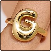GlameVibe Bubble Initial Gold Ring For Women,Dainty Balloon Letter Rings 14k Gold Plated Open Alphabet A-Z Adjustable Unique Fashion Jewelry Gift