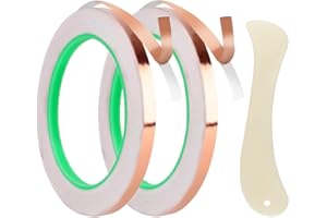 2pcs Copper Foil Tape Kit 1/4" x65.6 Feet Double-Sided Adhesive Conductive Tape Slugs with Plastic Scraper Supplies for Stain