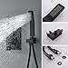 KOJOX Ceiling Rain Shower System with High Pressure 12 inch Rain Shower Head and Handheld All Metal Shower Faucet Trim with Valve Set Matte Black