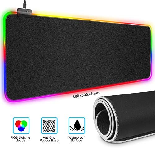 RGB Gaming Mouse Pad Large XXL (31.5X11.8X0.15in),Soft Oversized Glowing LED Extended Mousepad Mouse Mat,Non-Slip Rubber Base,Spill-Resistant Desk Pad with Smooth Surface for Computer Keyboard-Black