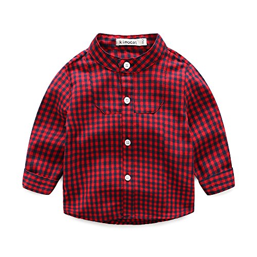 Boysâ€™ Plaid Button Down Polyester Casual Dress Shirt Slim Fit +Vest+Pant Outfits(18-24months)