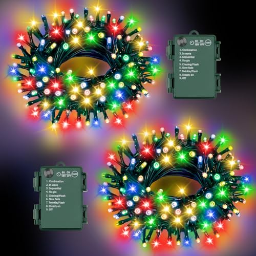 FFZZKJ 100 LED 33ft Outdoor String Lights Multicolor 2-Pack