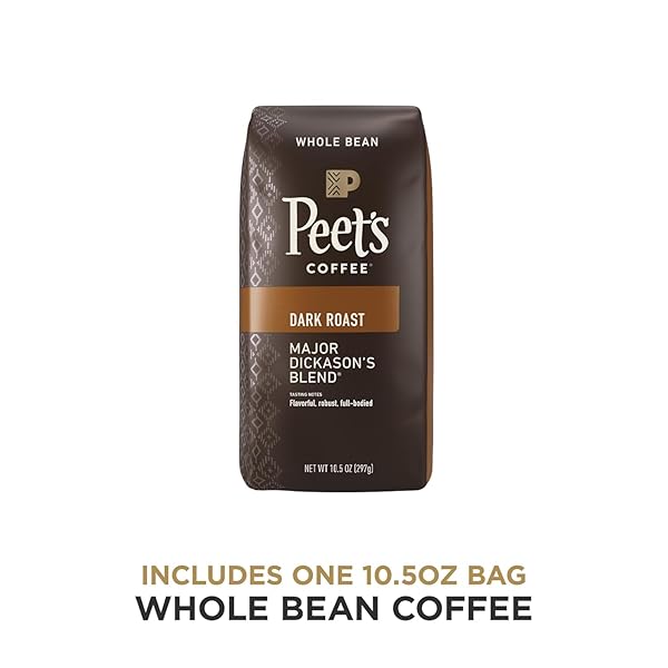 PEET’S COFFEE, DARK ROAST WHOLE BEAN COFFEE – MAJOR DICKASON’S BLEND 10.5 OUNCE BAG