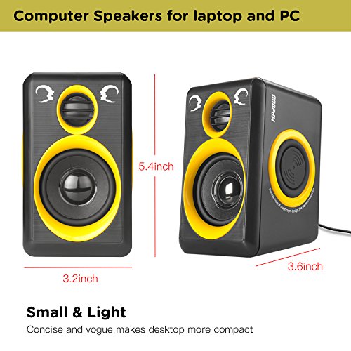 Computer Speakers with Surround Sound 2.0CH USB Wired Powered Multimedia Speaker for Desktop/TV/PC/Laptops/Smart Phone RECCAZR Built-in Four Loudspeaker Diaphragm (Yellow)