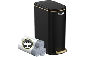 KSSKSS 2.6 Gallon Slim Bathroom Trash Can with Soft Close Lid, 10L Stainless Steel Garbage Can with Removable Liner Bucket, for Narrow Spaces, Bathroom, Bedroom (Matt Black)