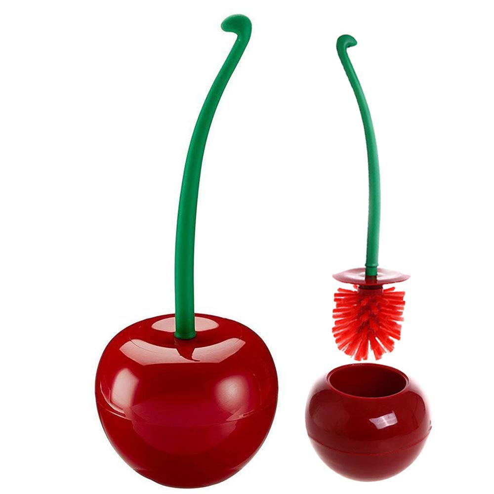 Vovofi Toilet Brush Set Creative Lovely Cherry Shape Hideaway Compact Lavatory Brush with Holder Bathroom Tool