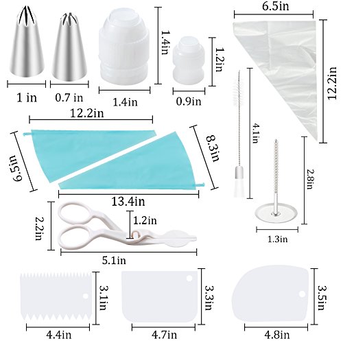Cake Decorating Supplies Set- 42 Pieces Professional Stainless Steel Icing Tips, 3 Reusable Coupler, 2 Reusable Silicone Bag 10 Disposable Icing Bags And 1 Cleaning Brush 74 Pcs Baking Tools Kit