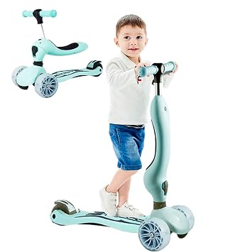 LBLA 2 in 1 Scooter for Kids with Folding Seats Removable & Adjustable, 3 Wheels Mini Kick Scooter with Light for Girls & Boys Toddlers Ages 2 Years or Older (Green)