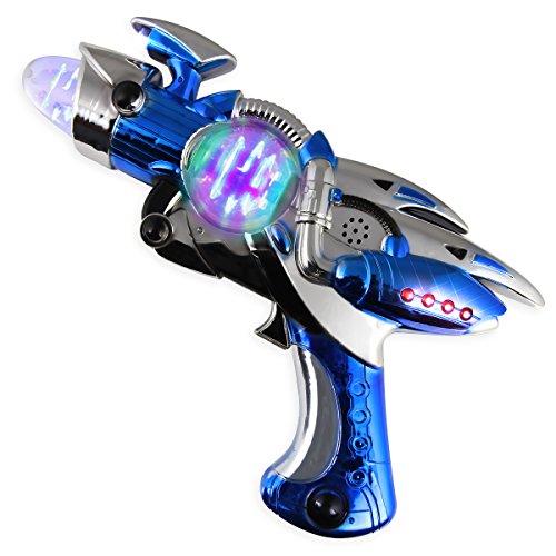 Blue Light Up Space Toy Gun with Sound Effects and Spinning Multicolor LEDs - Thumbnail 2