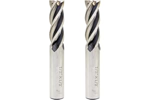 LINGGAN 2PCS End Mill Set 1/2" Cutting Dia 1/2" Shank 4 Flute HSS End Mill Drill Bit, CNC End Milling Cutter for Wood, Aluminum, Steel, Titanium, Foam, Plastic