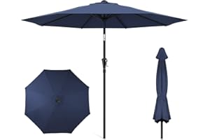 HOMSHADE 9ft Outdoor Patio Umbrella - Market Table Pool Deck Umbrella UPF50+ UV Protection with Push Button Tilt, Crank and 8 Sturdy Ribs (Navy Blue, No base)