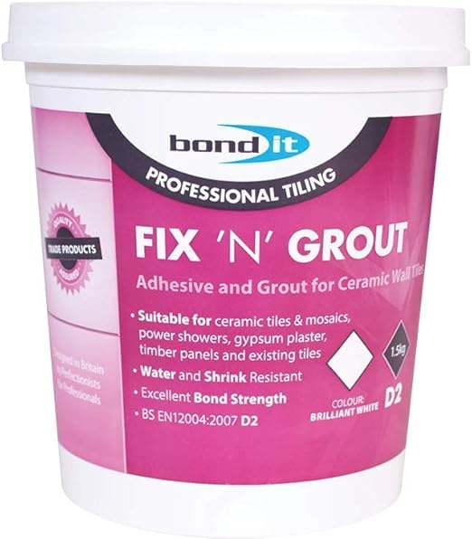 1.5Kg Brilliant White Fix 'N' Grout Ready Mix Tile Adhesive & Grout