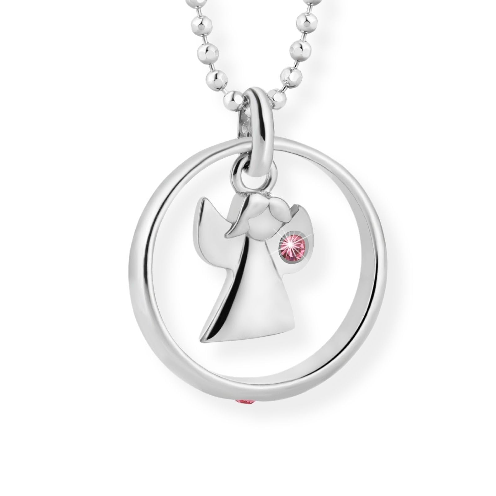 fish Childrens Necklace With Angel Pendant In Sterling Silver And Pink Crystal