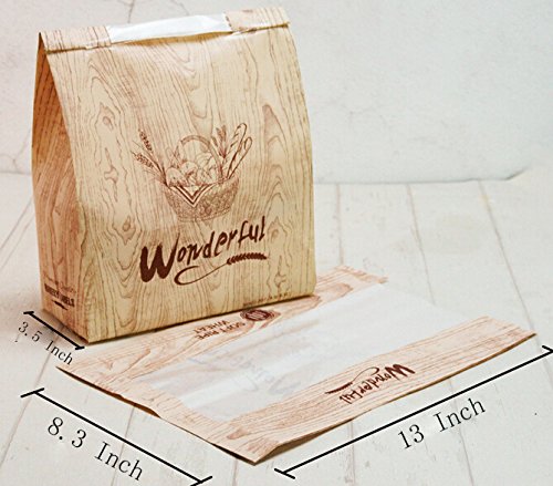 Pack of 30 Paper Bread Loaf Bag Kraft Food Packaging Storage Bakery Bag with Front Window, Label Seal sticker included (Style-4)