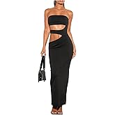Floerns Women's Strapless Tube Dress Cut Out Front Club Bodycon Maxi Dresses