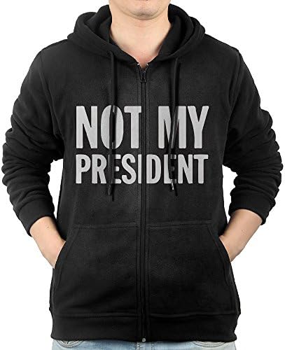 Not My President Men's Black Long Sleeve Zipper Hoodie Hooded Sweatshirt With Pocket L