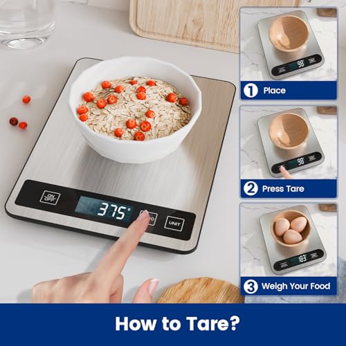 【15KG/33 lb & USB Rechargeable】 Digital Kitchen Food Scale Kitchen Scale, Stainless Steel Digital Weight Grams and Oz, Baking and Cooking, 0.1oz /1g Precise, 6 Weight Units (A)