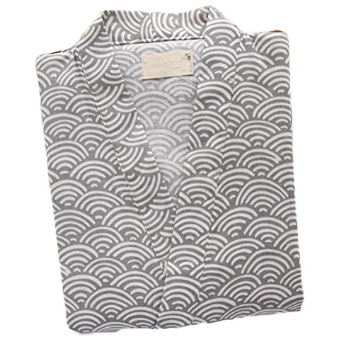 Soojun Men's Kimono Style Top with Pocket and Short Pajamas Set, #1 Grey, L