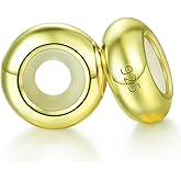 GW Rondelle Spacer Beads Stopper Charms Sterling Silver for Snake Chain Bracelets 2PCS (Gold Charm Stopper)