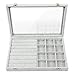 STYLIFING Jewelry Tray Showcase Display Storage Organizer box Vintage Case Multi-function Gray Velvet & Clear Lid with Lock Gifts for Girls Women (2 in 1)