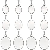 Beebeecraft 60Pcs 3 Sizes Oval Cabochon Setting Charms 304 Stainless Steel Blank Pendant Bezel Trays Base Findings for Jewelry Making Memorial Cameo Photo Frame Necklace