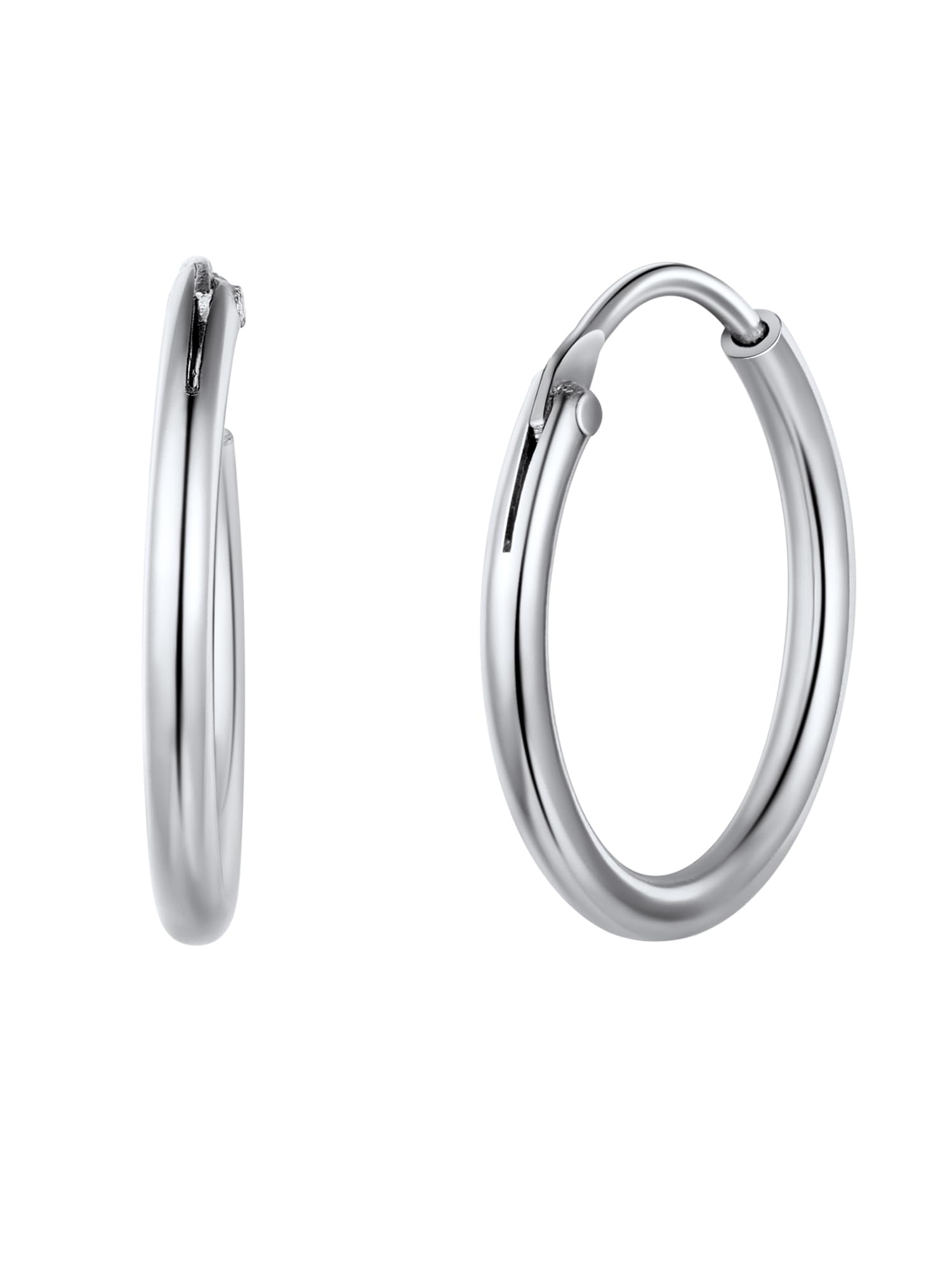 ChicSilver Silver Earrings for Women 925 Sterling Silver Small Hoops Earring 15mm Hypoallergenic Smoothy Sleeper Earrings for Sensitive Ears