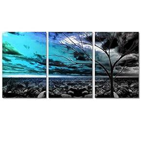Canvas Wall Art Colorful Abstract Cloud Tree Painting Artwork for Home Prints Framed - 16"x24" x 3 Panels