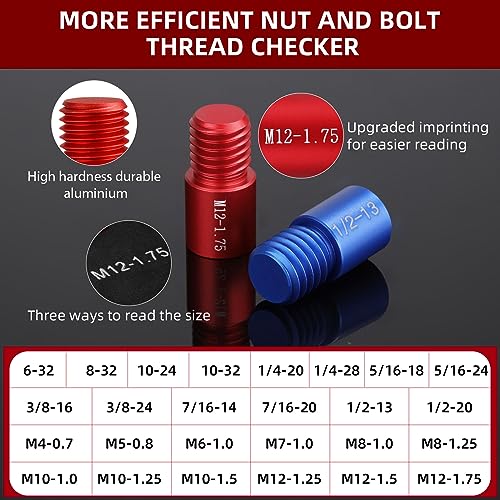 Nut and Bolt Thread Checker (Red & Blue) Nut and Bolt Size Gauge 14 Inch & 12 Metric New