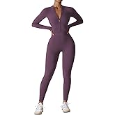 YEOREO Women Long Sleeve Workout Jumpsuit Zip Up Romper Bottom Pants Bodysuit Bodycon Sexy One Piece