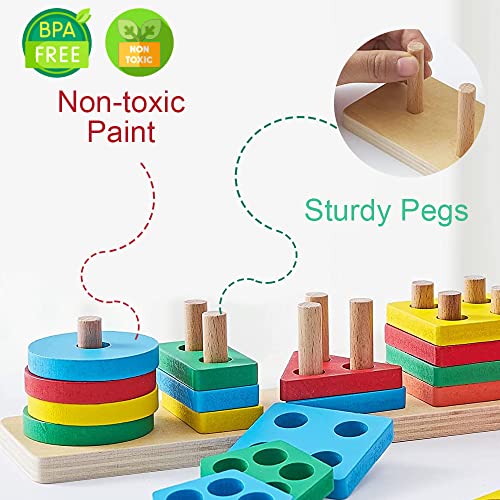 Wooden Sorting & Stacking Toy Sensory Toys for Toddlers 3 in 1 Multi
