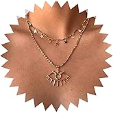 Yheakne Large Evil Eye Pendant Necklace Gold Dangle Star Choker Necklace Boho Layered Necklace Eyelash Necklace Chain Jewelry for Women Protection Necklace Gifts