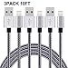 EverDigi iPhone Charger 3Pack 10FT Nylon Braided 8pin Lightning Cable Charging Cable for Iphone 7,7p,6s, 6s plus, 6plus, 6,5s 5c 5,iPad Mini, iPad Air,iPad5,iPod. Compatible with iOS10. (Blackgray)