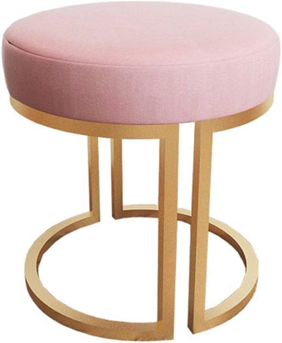 TEET Dressing Chair Ottoman Makeup Vanity Stool Contemporary Stool Mongolian Round Metal Stoo Furry Modern Accent Stools Small Stool (Color : Pink, Size : 40x45cm)