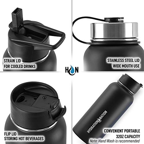 Hydration Nation 3 Lid MultiSize Vacuum Insulated Water Bottles with Straw Metal Water Bottle