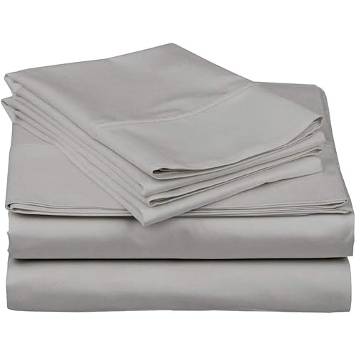 ACS Bedding 1500 Thread Count 100% Heavy Egyptian Cotton 4-Piece Bed Sheet Set Fits Mattresses Upto 10-12” Deep Pocket (Queen Size, Silver Grey Color) Solid Pattern
