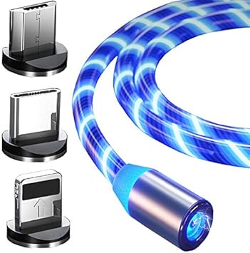 top longer cable de carga usb magnetico con luz led de flujo visible 3 en 1 cables de carga micro usb tipo c cordones de iluminacion del cable