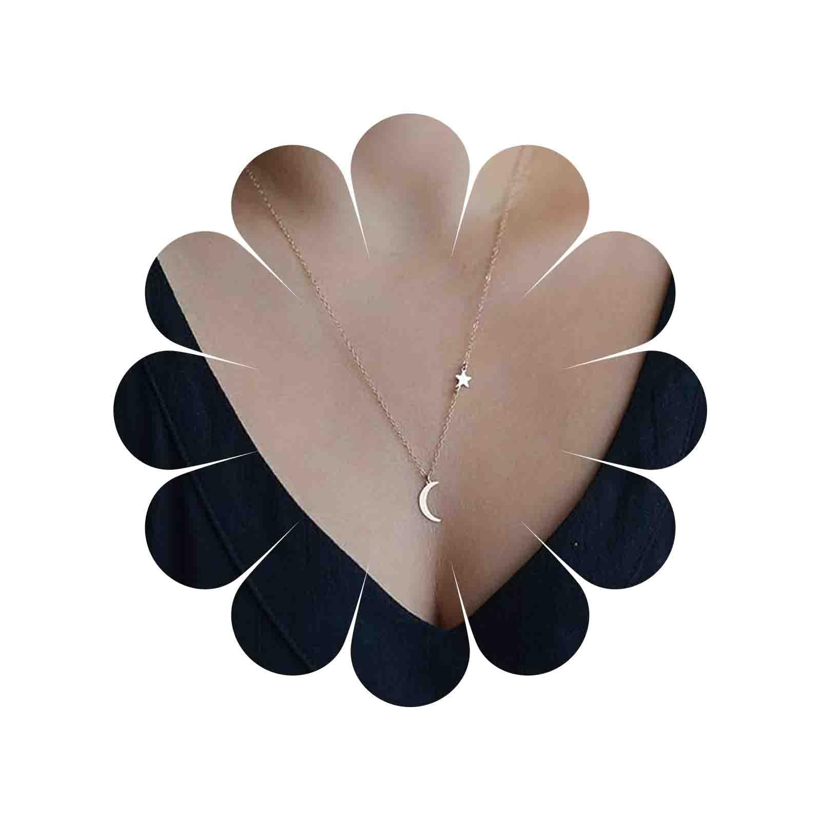 Yienate Dainty Moon Star Pendant Necklace Chain Fashion Charm Boho Necklace Jewelry for Women and Girls (Gold)