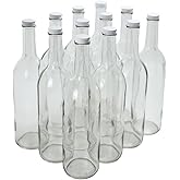 FastRack - 750 ml Clear Wine Bottles with 28mm White metal screw tops (Pack of 12) | W5 Clear/Flint Bordeaux Wine Liquor Bottles, 750 ml Empty Bottle for Drinks 12 per Case