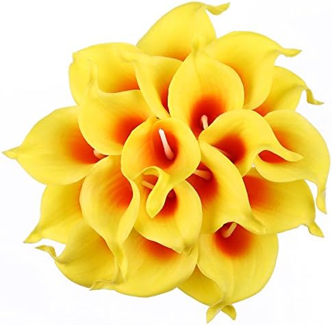 Leagel Calla Lily Bridal Wedding Bouquet Head Lataex Real Touch Flower Bouquets (20, Yellow)