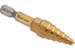 Vearter HSS Straight Groove Step Drill Bits, 3/16" - 1/2" Unibit 6 Steps M2 Material Titanium Coated Hex Shank for Drilling Holes in Stainless Steel Aluminium Sheet Metal Wood Plastic PVC