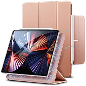 ESR Rebound Magnetic Smart Case for iPad Pro 12.9″ 2021/2020/2018, Convenient Magnetic Attachment [Supports Apple Pencil Pairing & Charging] Smart Case Cover, Auto Sleep/Wake Trifold Stand Case – Rose Gold