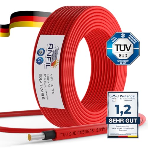 ANFIL® 100m Solarkabel 6mm² [TÜV SÜD geprüft & UV-beständig] – PV Kabel 6mm² für Solaranlagen (Erdverlegbar & wasserdicht) - Solar Verlängerungskabe
