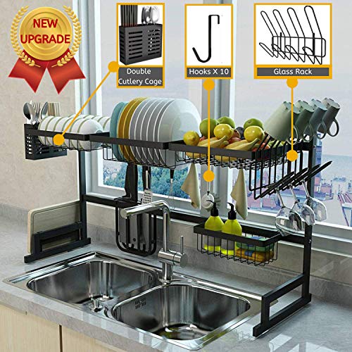 Over The Sink(33") Dish Drying Rack black Topkitch (New Upgrade) With Utensils Holder, stainless steel (Sink sizeâ‰¤33in) counter space.
