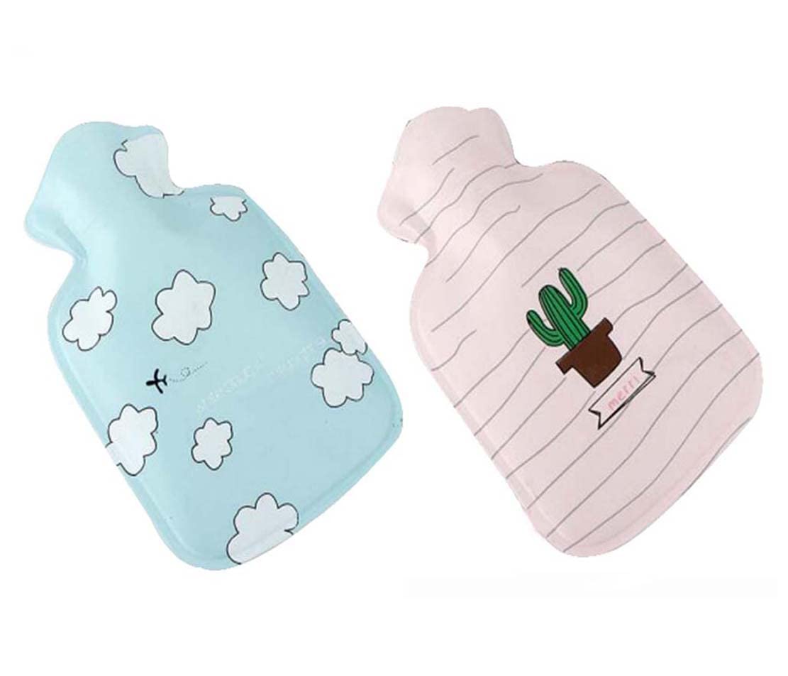 Set of 2 Lovely Mini Handy Hot Water Bottle Water Bag Hands Warmer Light and Portable, 100 ML