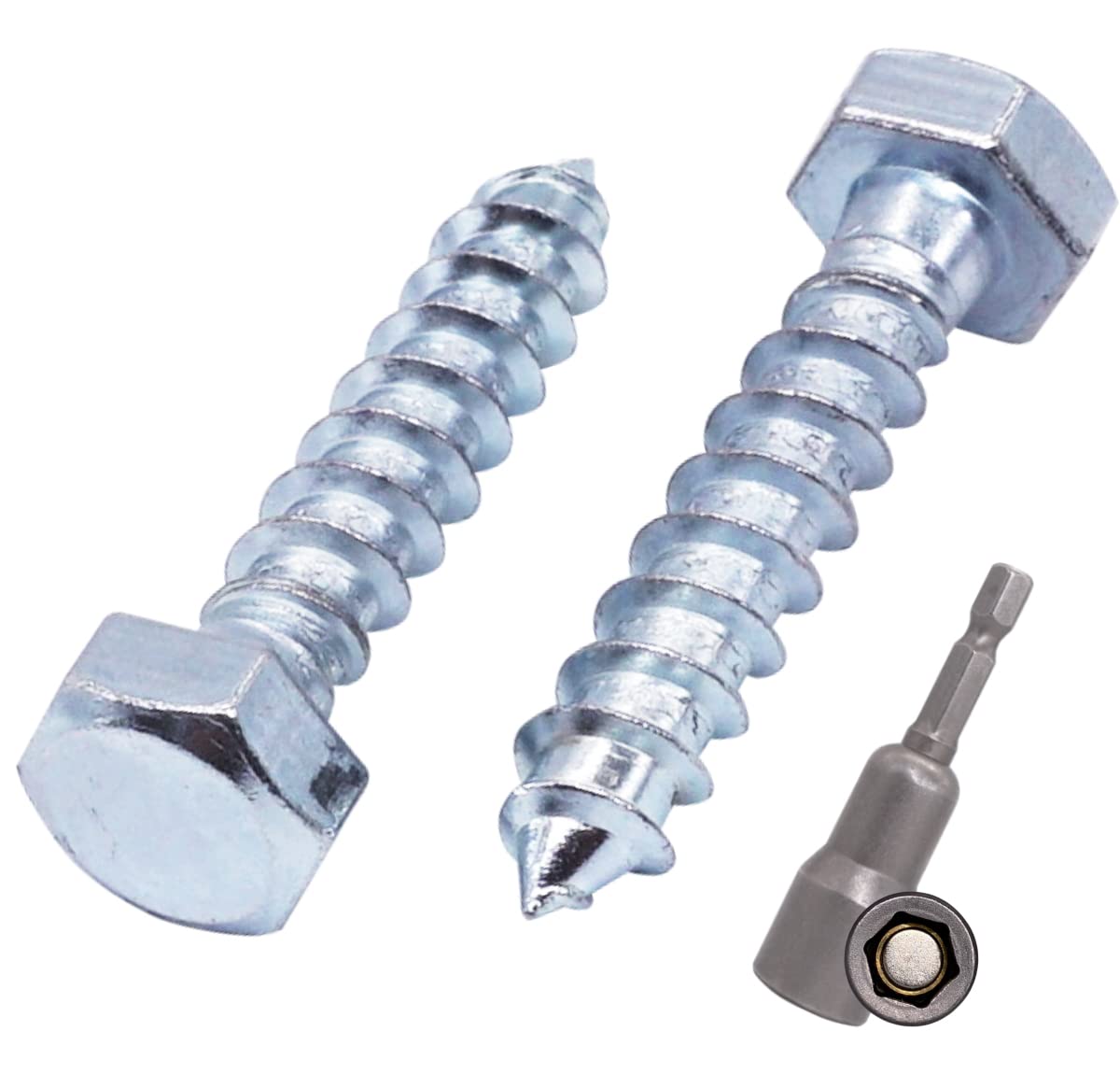SKIR'CO (50 pcs) DIN 571 Zinc Plated Steel Hexagon Wood Screws M8 x 40 mm, Coach Screws, Hex Screw, Lag Bolts (With Magnetic Hex Bit) โ image 1